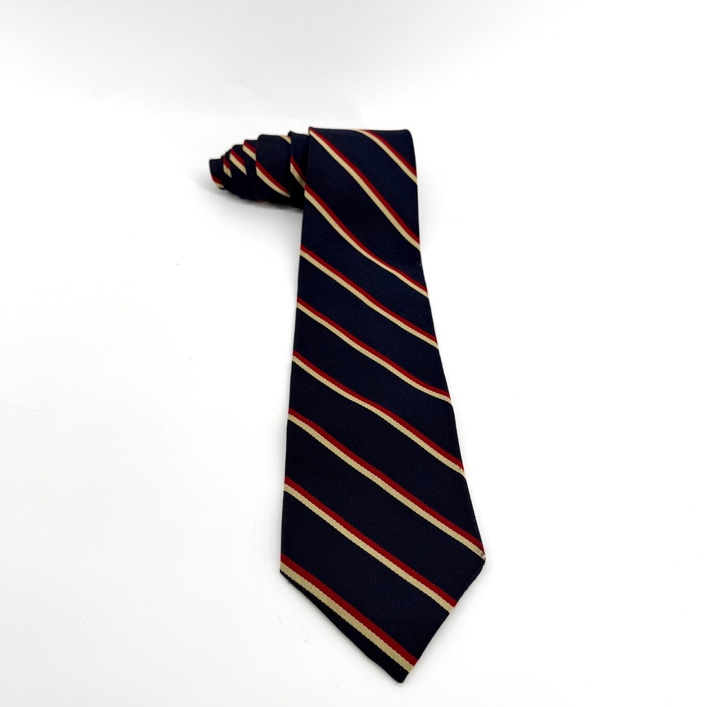 Benchmark - Navy Red Gold Striped Silk Tie‎ - Made in USA - Classic Necktie